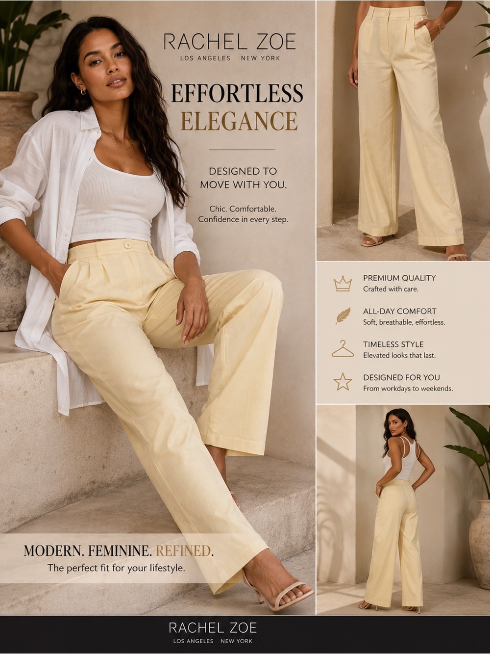Rachel Zoe Wide-Leg Pants in Pale Yellow size 10